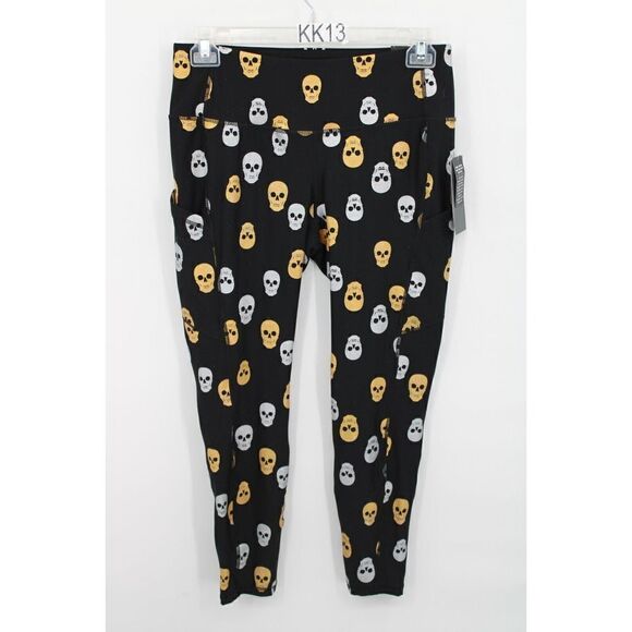 TORRID ACTIVE BLACK WITH GOLD SILVER GLITTER SKULLS ANKLE LEGGINGS NWT L 12 - Picture 1 of 5
